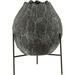 D- J-line - Bloempot Bol Op Frame Bladeren Grijs Small - 28.5x29x40cm