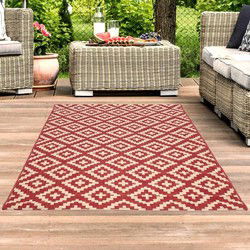 Lora Buitenkleed Geruit Rood vloerkleed - Voor Binnen & Buiten - 120 X 170 CM