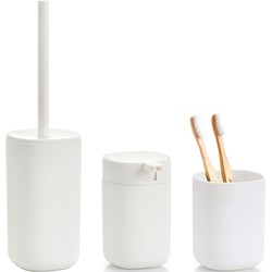 Badkamer accessoires set 3-delig - kunststof - wit - modern design - Badkameraccessoireset
