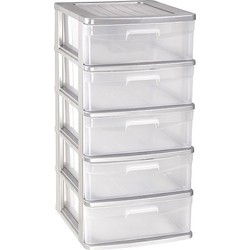 Plasticforte Ladeblok 5x lade - grijs/transparant - L40 x B39 x H81 cm - Ladeblok
