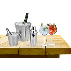 Complete bar set met 4x Gin Tonic cocktailglazen en cocktailshaker - Cocktailglazen