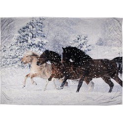 Clayre & Eef Plaid  130x170 cm Bruin Blauw Polyester Rechthoek Paarden Deken