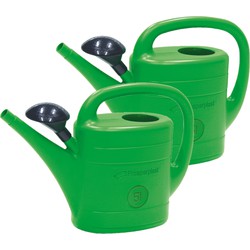 Set van 2x stuks kunststof bloemen/planten gieter met broeskop/sproeikop groen 5 liter - Gieters