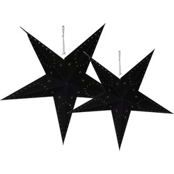 Verlichte lampions - 2 stuks - kerstster- 45 en 60 cm - papier - zwart - Kerststerren