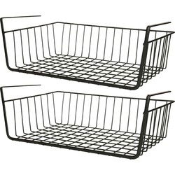 Urban Living Kastmandje - 3x - opberg/hang mandjes - rvs - zwart - 40 x 25 x 14 cm - Opbergmanden