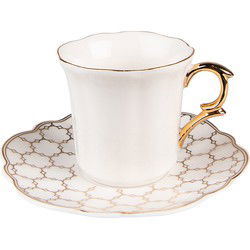 Clayre & Eef Kop en schotel  95 ml Wit Goudkleurig Porselein Servies