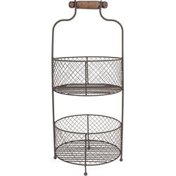 Clayre & Eef Mandenrek  Ø 25x59 cm Bruin Ijzer Rond Fruitschaal Etagère