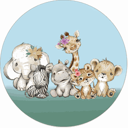 Label2X Muurcirkel kids safari familie 30 cm / Forex - 30 cm