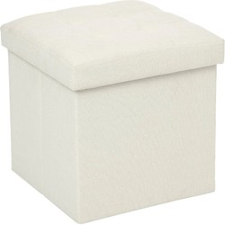 Atmosphera Poef/hocker/voetenbankje - opbergbox - beige - PU/MDF - 38 x 38 cm - Poefs