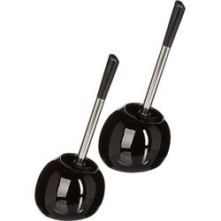 5five Toiletborstel met houder - 2x - glans zwart - keramiek - 36 cm - Toiletborstels