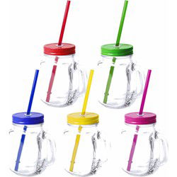 10x stuks Glazen Mason Jar drinkbekers met dop en rietje 500 ml - Drinkbekers