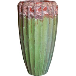 PTMD Olver Green ceramic pot ribbed structure round L