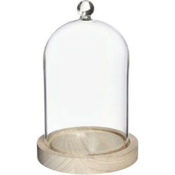 Ideas4Seasons Decoratie stolp - met sierknopje - houten plateau - D12 x H18 cm - Decoratieve stolpen