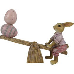 Clayre & Eef Beeld Konijn Bruin Roze Kunststof