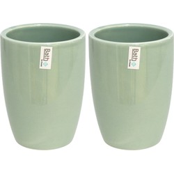 Set van 2x stuks badkamer bekers/tandenborstelhouders groen keramiek 11 cm - Tandenborstelhouders