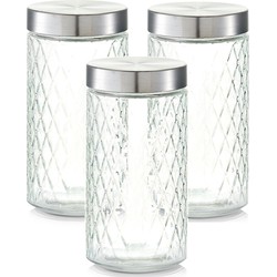 3x Glazen voorraadpotten/bewaarpotten 1500 ml geruit 11 x 22 cm - Voorraadpot