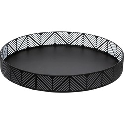 Kaarsen dienblad/kaarsenplateau - zwart - rond - D29,5 cm - metaal - met sierrand - Kaarsenplateaus