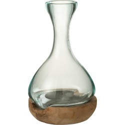 J-line - Vaas Fles Gamal Hout/glas Natuur/transparant Small - 19x21x29cm