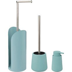 5Five Badkamer accessoires set - ijsblauw - zeeppompje/rollenhouder/wc-borstel - Badkameraccessoireset