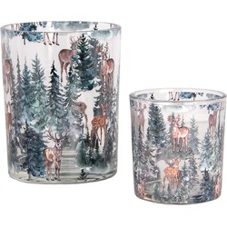 Clayre & Eef Theelichthouder Set van 2 Ø 7x8 / 10x13 cm Transparant Glas Herten