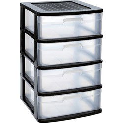 Plasticforte Ladeblok 4x lade - zwart/transparant - L40 x B39 x H65 cm - Ladeblok