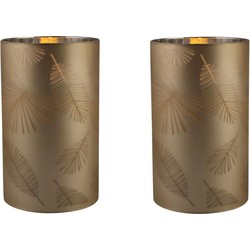 2x stuks luxe led kaarsen in goud bladeren glas D7 x H12,5 cm - LED kaarsen