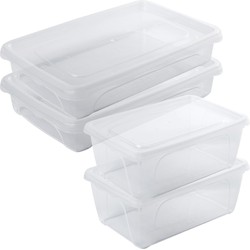 4x Voedsel plastic bewaarbakjes hoog/diep en laag 0,5 liter transparant 15 x 10 x 6 cm - Vershoudbakjes