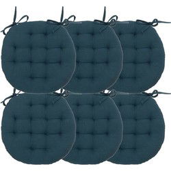 Atmosphera Stoelkussen rond - 6x - donkerblauw - katoen - 38 x 6.5 cm - wicker zitkussen - tuinstoelkussens