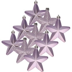 12x stuks kunststof sterren kersthangers heide lila paars 7 cm - Kersthangers
