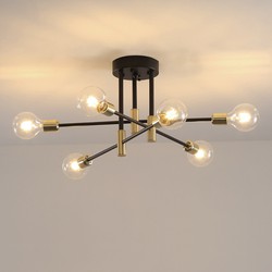 Groenovatie Gouden / Messing Design Hanglamp, 6-Lichts, E27 Fitting, 60x35cm