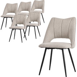 Eetkamerstoel set van 6 Beige gestoffeerd incl. montagemateriaal Gestoffeerde stoel Keukenstoel ML design