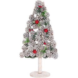Cosmo Casa Decoratieve Kerstboom - Naaldvrij - Rustieke Charme - Populierenhout en Dennenappels - 60x32x17cm