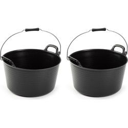 2x Zwarte flexibele opbergmanden/emmers met hengsel 26 liter - Wasmanden