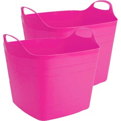 2x stuks flexibele kuip emmer/wasmand vierkant fuchsia roze 40 liter - Wasmanden