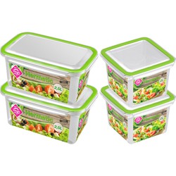 4x Voedsel plastic bewaarbakjes 2 en 2,5 liter transparant/groen - Vershoudbakjes