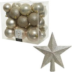 Kerstversiering kunststof kerstballen met piek parel/champagne 6-8-10 cm pakket van 27x stuks - Kerstbal