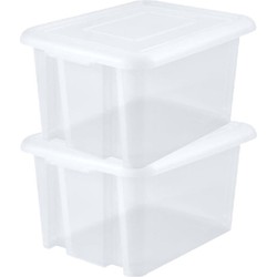 8x stuks kunststof opbergboxen/opbergdozen wit transparant L58 x B44 x H31 cm stapelbaar - Opbergbox