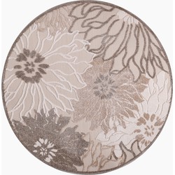 Tapijtenloods Binnen en Buiten Rond Vloerkleed Floral Laagpolig Tapijt Creme - 150 CM ROND