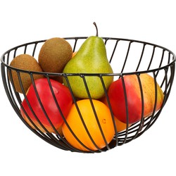 Metalen fruitmand/fruitschaal zwart rond 25 cm - Fruitschalen