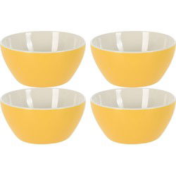 Excellent Houseware Soepkommen/schaaltjes - 4x - Acapulco - porselein - D14 x H6.5 cm - geel - Kommetjes