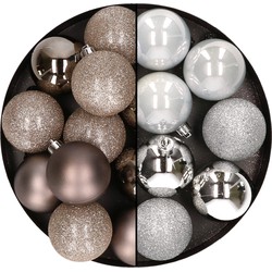 24x stuks kunststof kerstballen mix van champagne en zilver 6 cm - Kerstbal