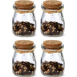 4x Glazen mini kruidenpotjes met afsluitkurk 100 ml - Voorraadpot