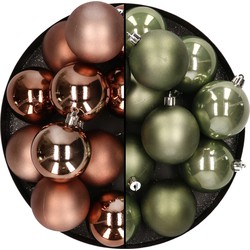 Kunststof kerstballen 6 cm - 24x stuks - bruin en groen - Kerstbal