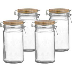Urban Living Weckpot/inmaakpot - 4x - 1L - glas - met beugelsluiting - bamboe deksel - Weckpotten
