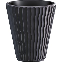 Prosperplast Plantenpot/bloempot Sand Waves - buiten/binnen - kunststof - antraciet - D39 x H43 cm - Plantenpotten