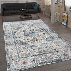 Laagpolig Vintage Maberia Vloerkleed - Blauw - 200x280 cm