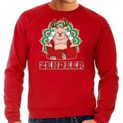 Bellatio Decorations foute Kersttrui/sweater voor heren - zendeer buddha - rood - rendier - boeddha 2XL - kerst truien