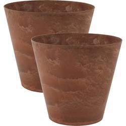 2x stuks plantenpot/bloempot in een natuursteen look Dia 32 cm en Hoogte 29 cm dark terra cotta - Plantenpotten