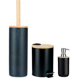 Berilo badkamer accesoires set Malaga - toiletborstel/pedaalemmer/zeeppomje - zwart - Badkameraccessoireset
