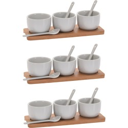 9x stuks amuse/tapas/saus schaaltjes wit 6 cm van porselein met serveerplankjes 21 cm - Snack en tapasschalen